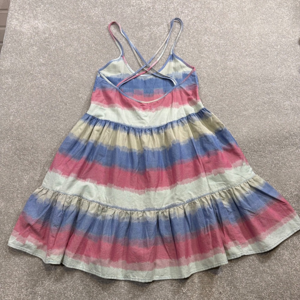 Outerknown Cielo Babydoll Dress Organic Adriatic Striped Tie Dye Tiered NWT L - Picture 8 of 15